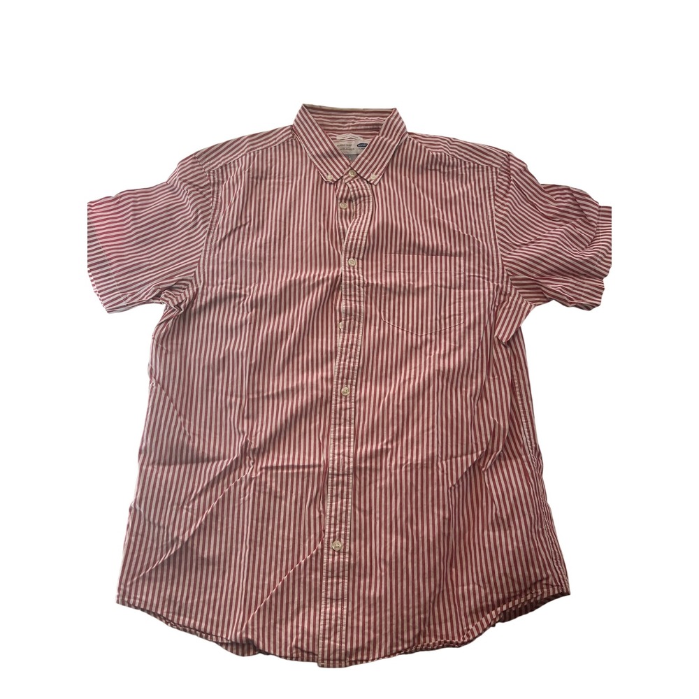 Old Navy Classic Shirt Mens Striped Button Up Short‎ Sleeve Red White Large